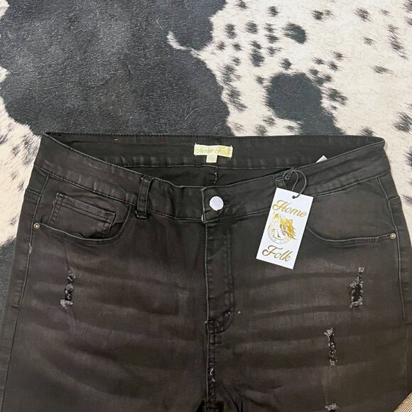 Bell Bottoms | Black Distressed Flare Jeans - Picture 3 of 5